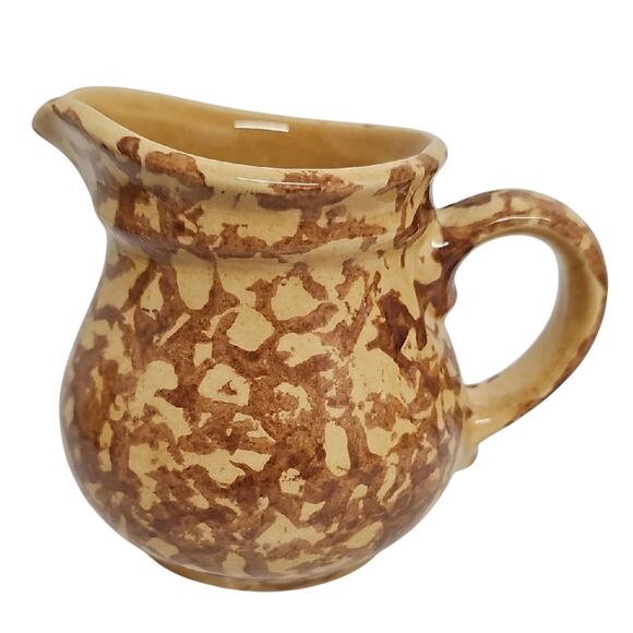 Vintage Pfaltzgraff USA Spongeware Gold Brown Creamer and Sugar Bowl w/Lid Set - Picture 5 of 14